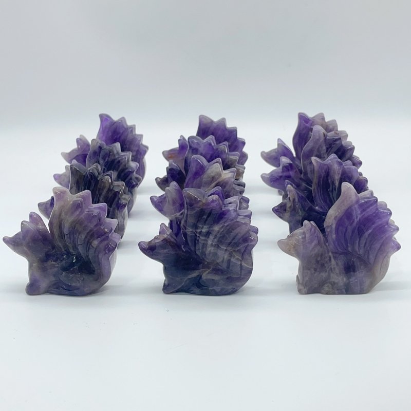 12 Pieces Chevron Amethyst Nine - Tailed Fox Carving - Wholesale Crystals