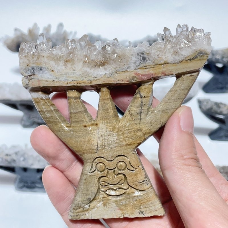 12 Pieces Clear Quartz Cluster Dendroid Guard Carving - Wholesale Crystals