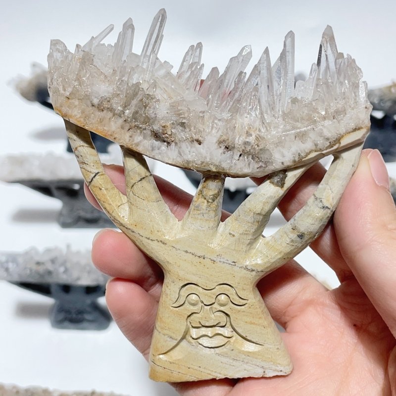12 Pieces Clear Quartz Cluster Dendroid Guard Carving - Wholesale Crystals