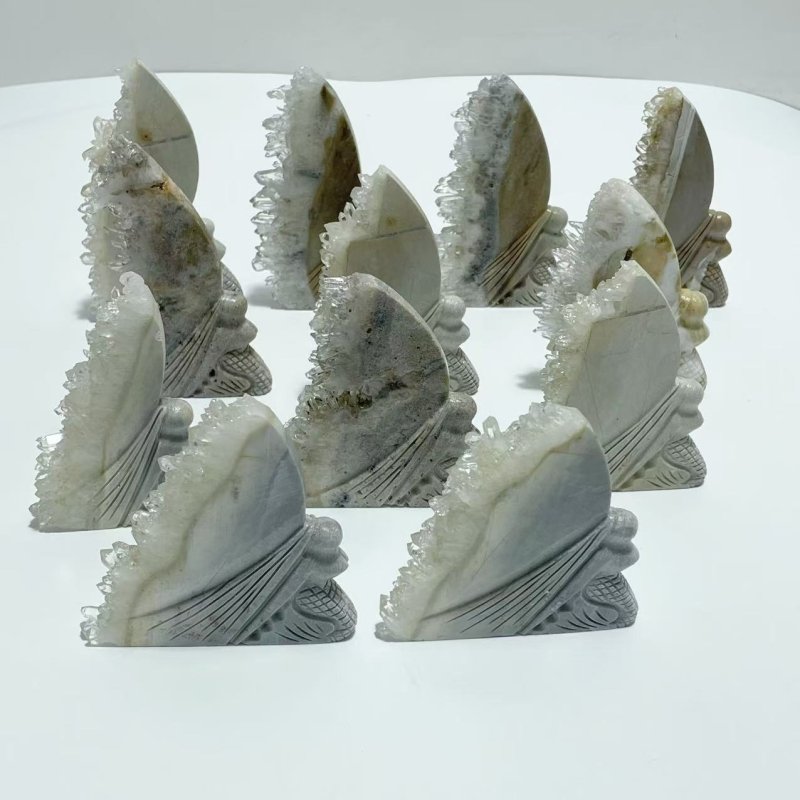 12 Pieces Clear Quartz Cluster Mermaid Carving - Wholesale Crystals