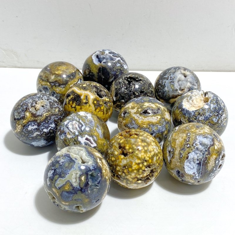 12 Pieces Geode Druzy 8th Vein Ocean Jasper Spheres -Wholesale Crystals