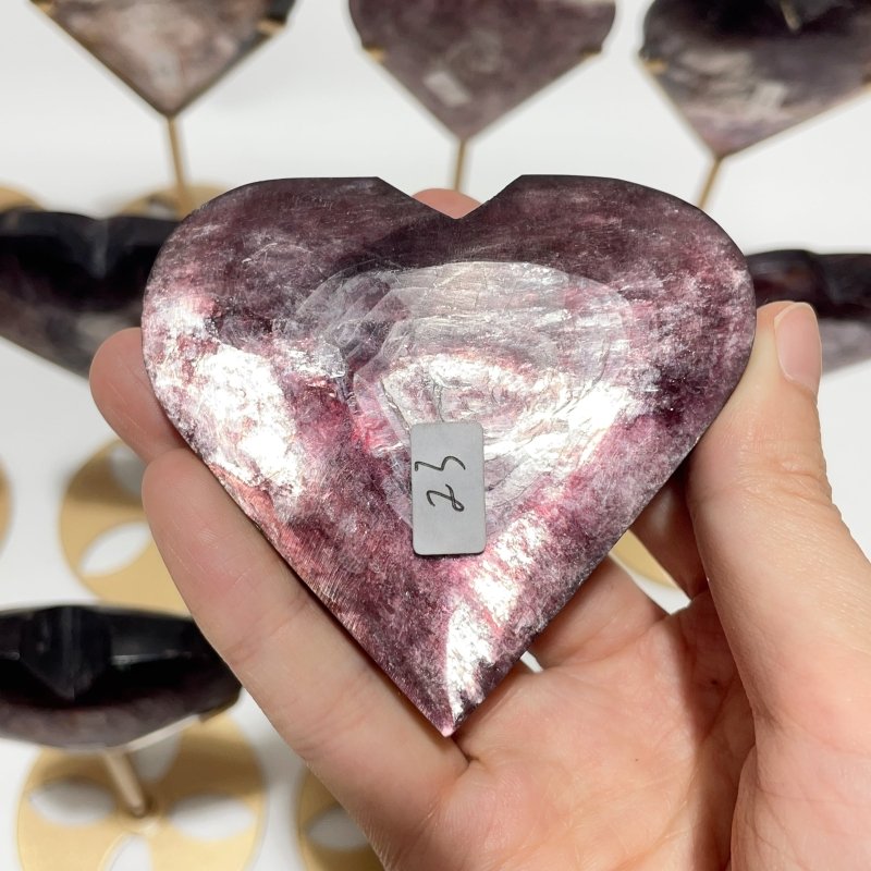 12 Pieces High Quality Flash Lepidolite Heart With Stand - Wholesale Crystals
