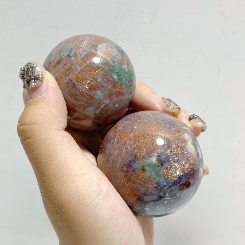 12 Pieces High Quality Sunstone Mixed Cordierite Spheres -Wholesale Crystals
