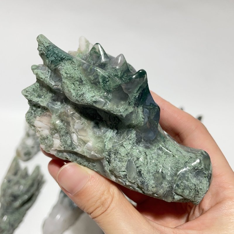 12 Pieces Moss Agate Dragon Head Carving - Wholesale Crystals