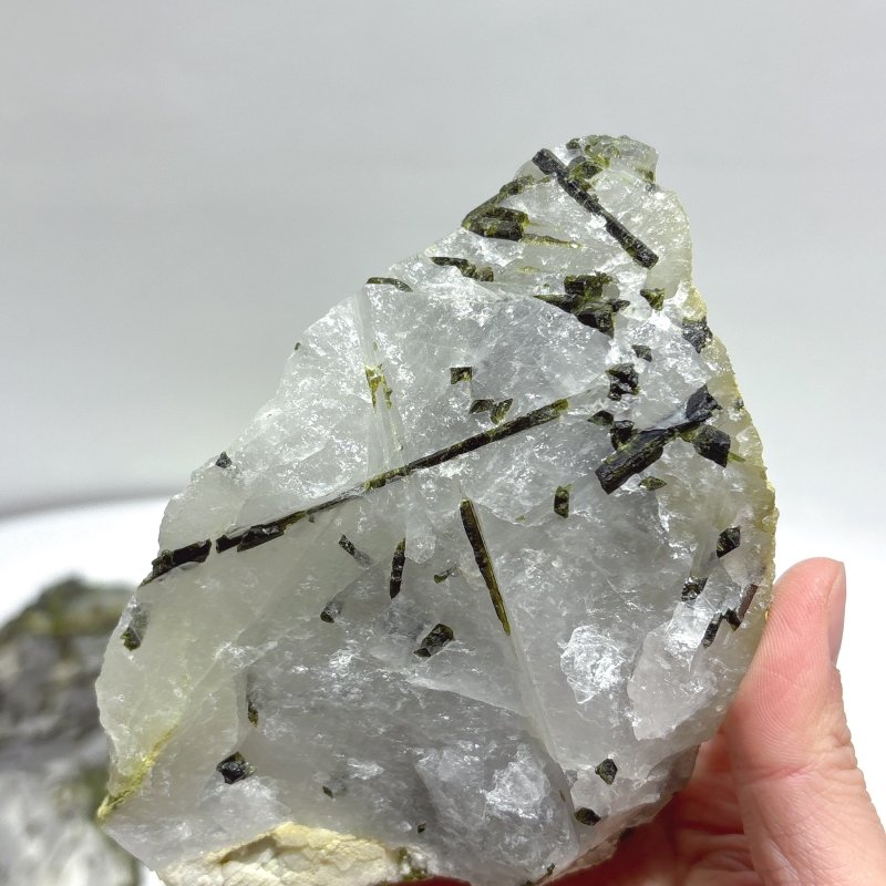 12 Pieces Raw Green Tourmaline In Clear Quartz Specimen - Wholesale Crystals