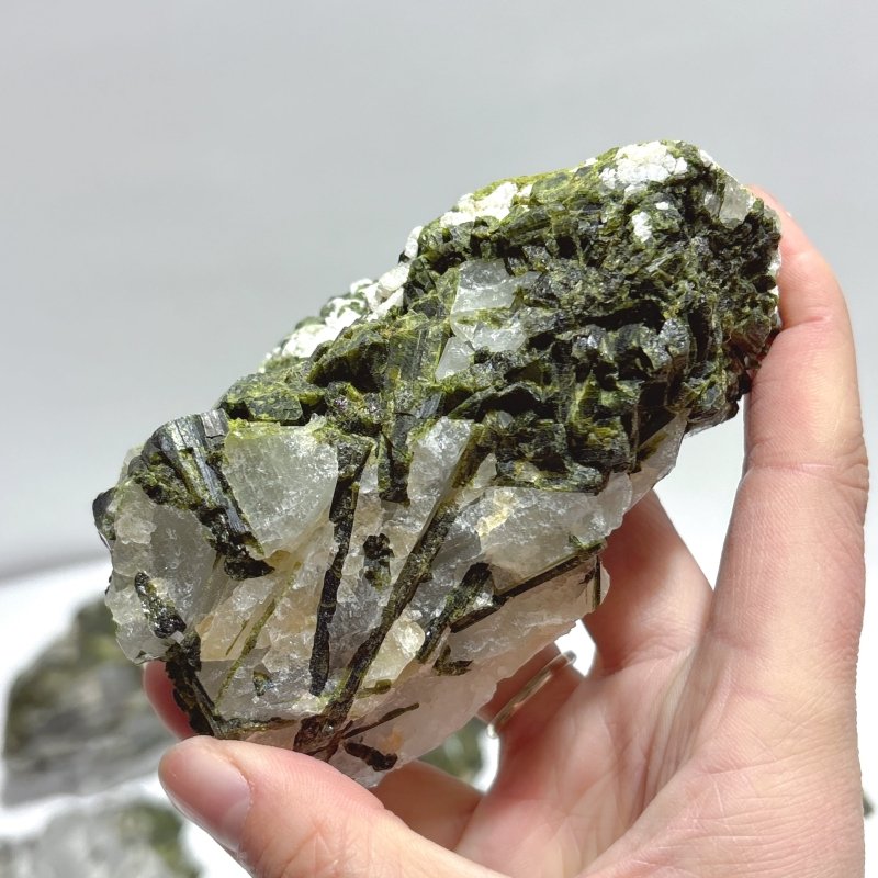 12 Pieces Raw Green Tourmaline In Clear Quartz Specimen - Wholesale Crystals