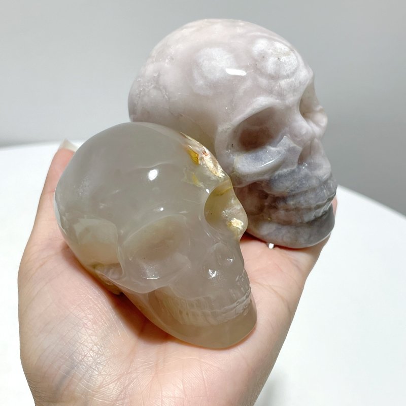 12 Pieces Sakura Agate Skull Carving - Wholesale Crystals