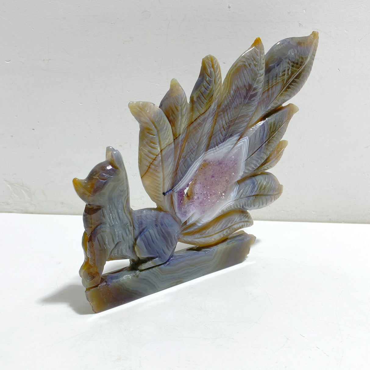 Beautiful Geode Agate Druzy Nine-tailed Fox Carving #21