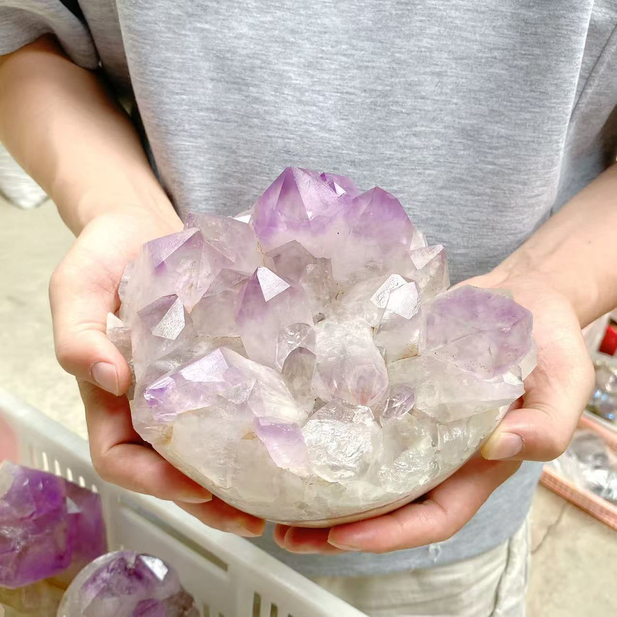 9 Pieces Raw Amethyst Cluster Polished Bottom Egg Shape (Sea Freight Only)