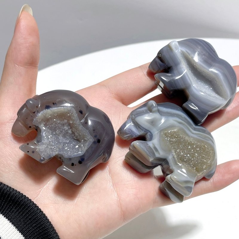 13 Pieces Beautiful Geode Druzy Agate Bear Carving - Wholesale Crystals