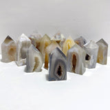 13 Pieces Geode Druzy Agate Four - sided Tower Point - Wholesale Crystals