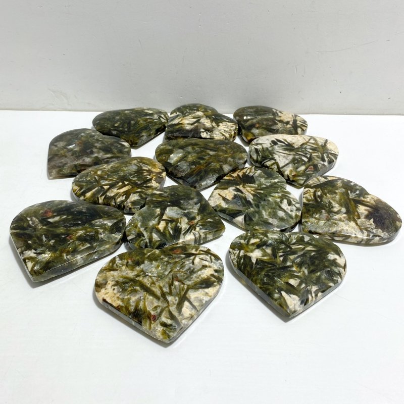 13 Pieces Green Mica Mixed Quartz Heart -Wholesale Crystals