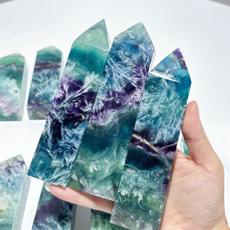 13 Pieces Large Feather Fluorite Four - Sided Tower Points - Wholesale Crystals