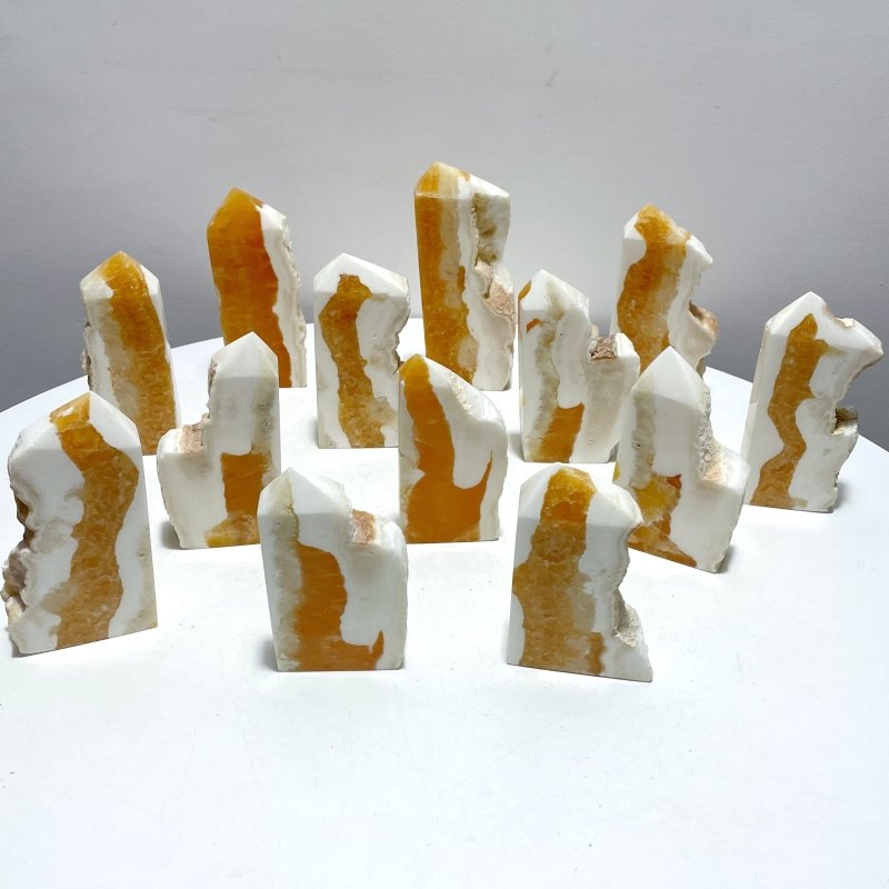 13 Pieces Large Yellow Calcite Tower Raw Side - Wholesale Crystals