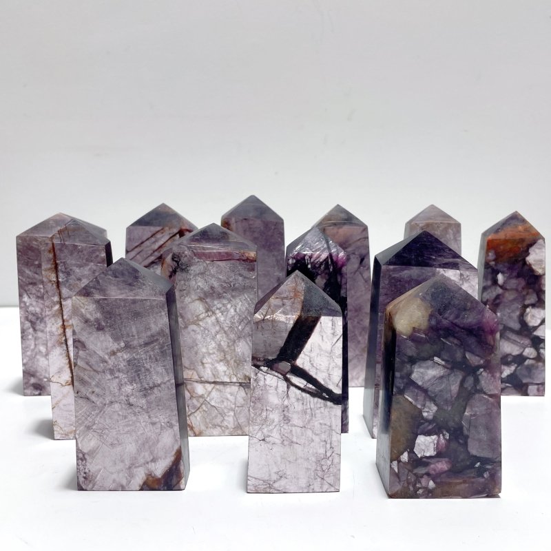 13 Pieces Purple Spark Lepidolite Four - Sided Tower - Wholesale Crystals