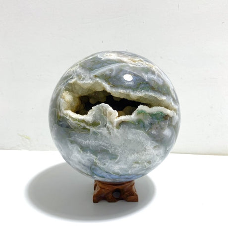 13CM Large Druzy Geode Moss Agate Beautiful Sphere - Wholesale Crystals