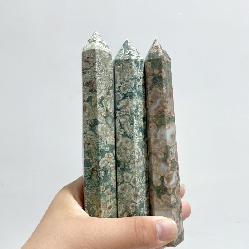 14 - 16CM Green Sakura Flower Agate Tower Point Wholesale - Wholesale Crystals