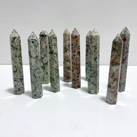 14 - 16CM Green Sakura Flower Agate Tower Point Wholesale - Wholesale Crystals