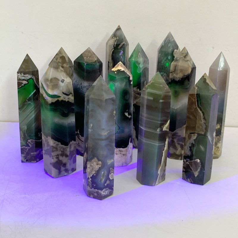 14 - 20CM Volcano Agate Point Wholesale (UV - Reactive) - Wholesale Crystals