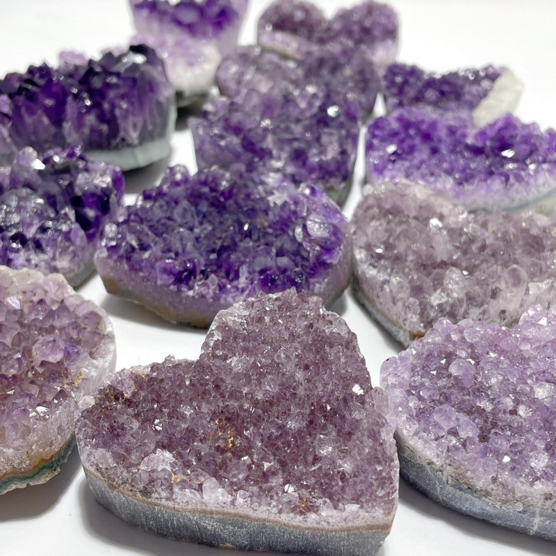 14 Pieces Beautiful Large Amethyst Cluster Heart - Wholesale Crystals