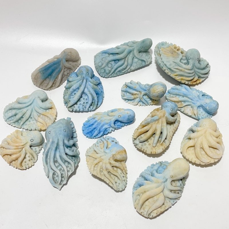 14 Pieces Blue Dumortierite Underwater World Octopus Carving - Wholesale Crystals