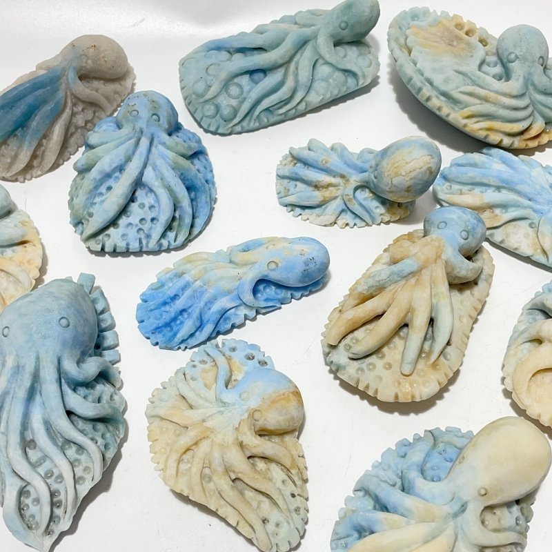 14 Pieces Blue Dumortierite Underwater World Octopus Carving - Wholesale Crystals