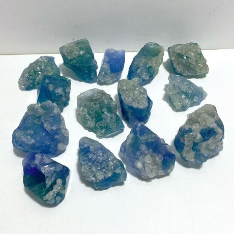 14 Pieces Blue Fluorite Mixed Calcite Raw Stone Specimen For Collection - Wholesale Crystals