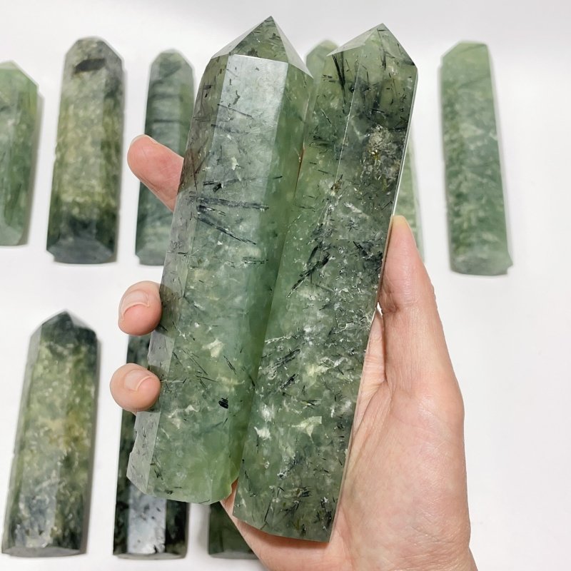 14 Pieces Large Green Prehnite Stone Tower -Wholesale Crystals