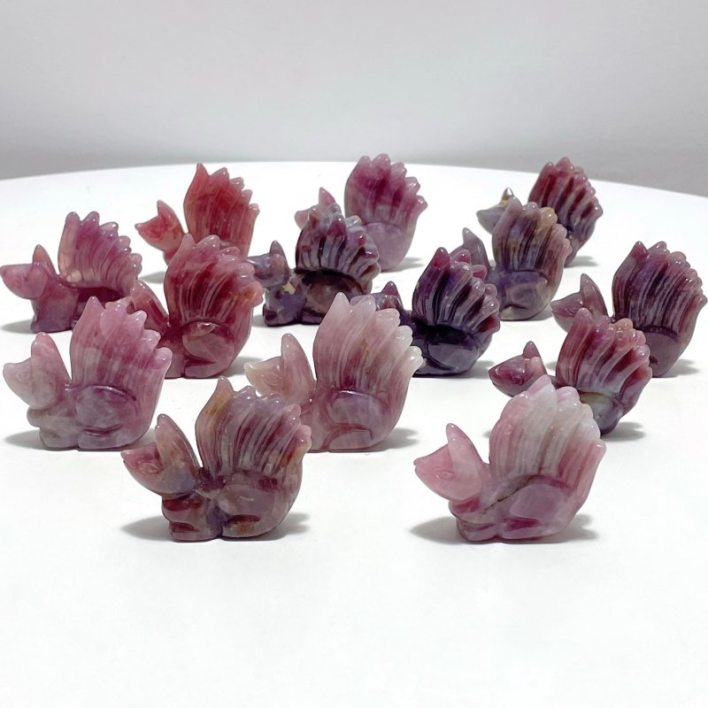 14 Pieces Purple Rose Quartz Nine - Tailed Fox Carving - Wholesale Crystals