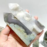 14 Pieces White Geode Druzy Moss Agate Tower Point - Wholesale Crystals
