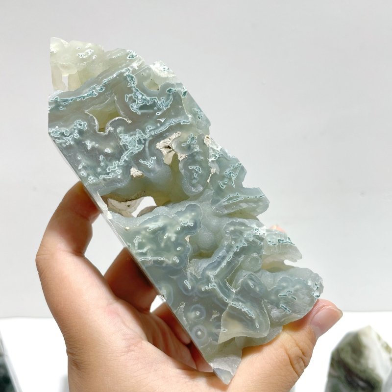 14 Pieces White Geode Druzy Moss Agate Tower Point - Wholesale Crystals