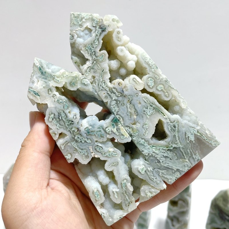 14 Pieces White Geode Druzy Moss Agate Tower Point - Wholesale Crystals