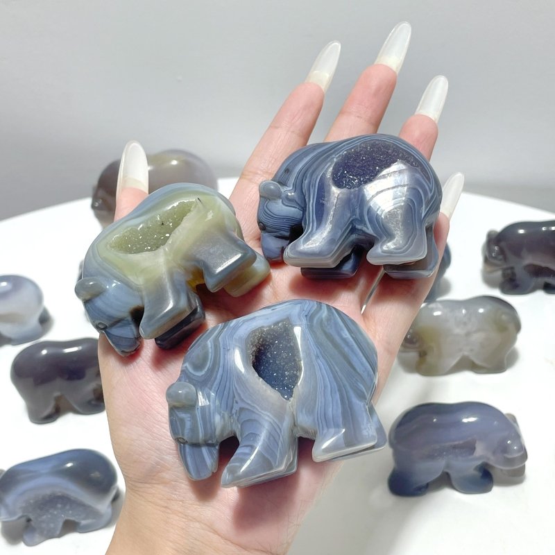 15 Pieces Beautiful Geode Druzy Agate Bear Carving - Wholesale Crystals