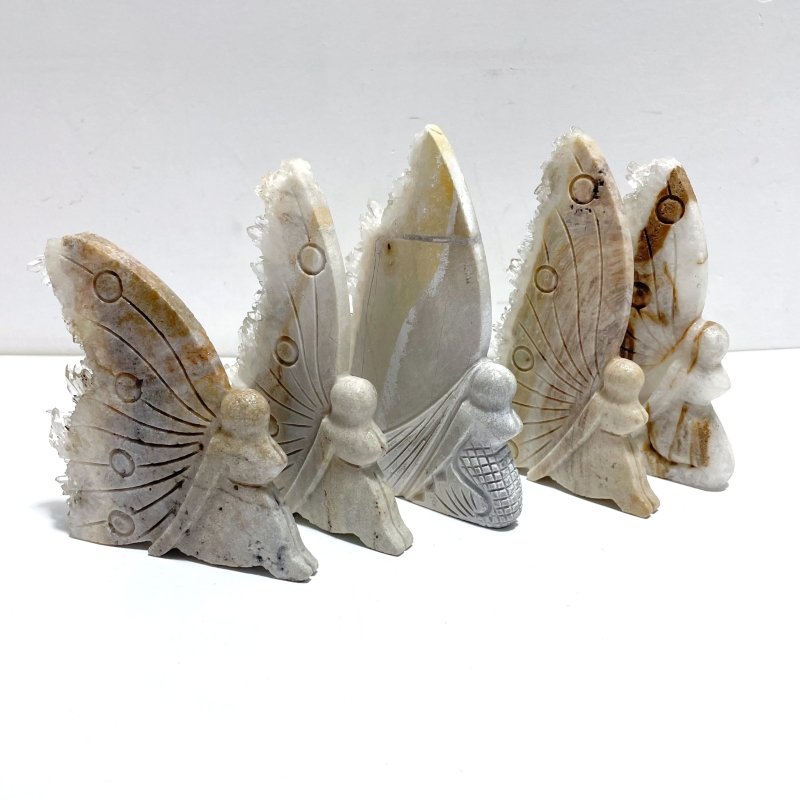 15 Pieces Clear Quartz Cluster Butterfly Fairy Carving - Wholesale Crystals