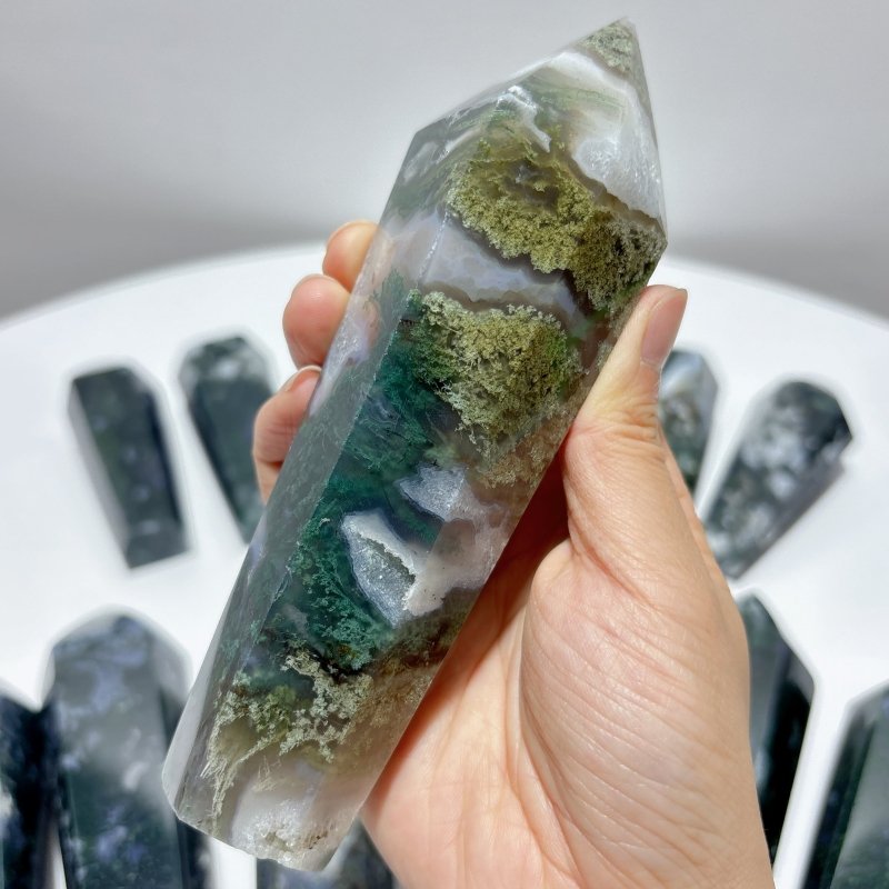 15 Pieces Druzy Moss Agate Geode Wand Points - Wholesale Crystals