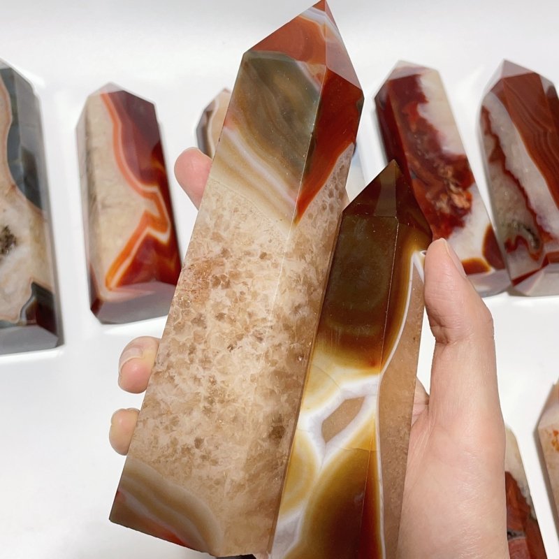 15 Pieces Large Carnelian Mixed Quartz Crystal Tower -Wholesale Crystals