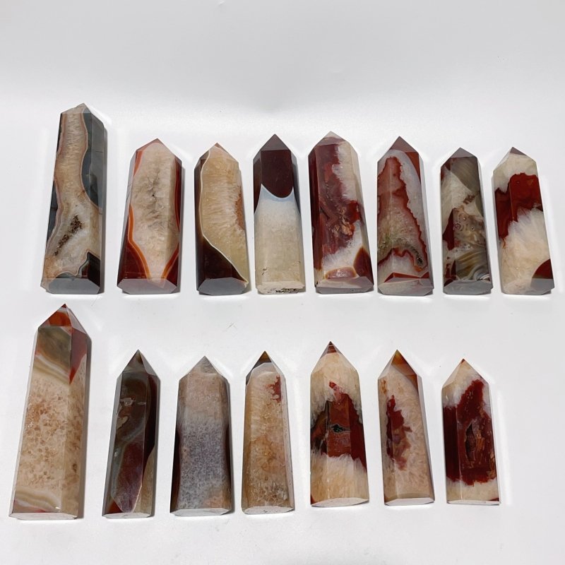 15 Pieces Large Carnelian Mixed Quartz Crystal Tower -Wholesale Crystals