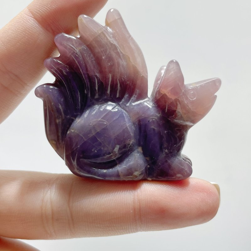 15 Pieces Purple Rose Quartz Nine - Tailed Fox Carving - Wholesale Crystals