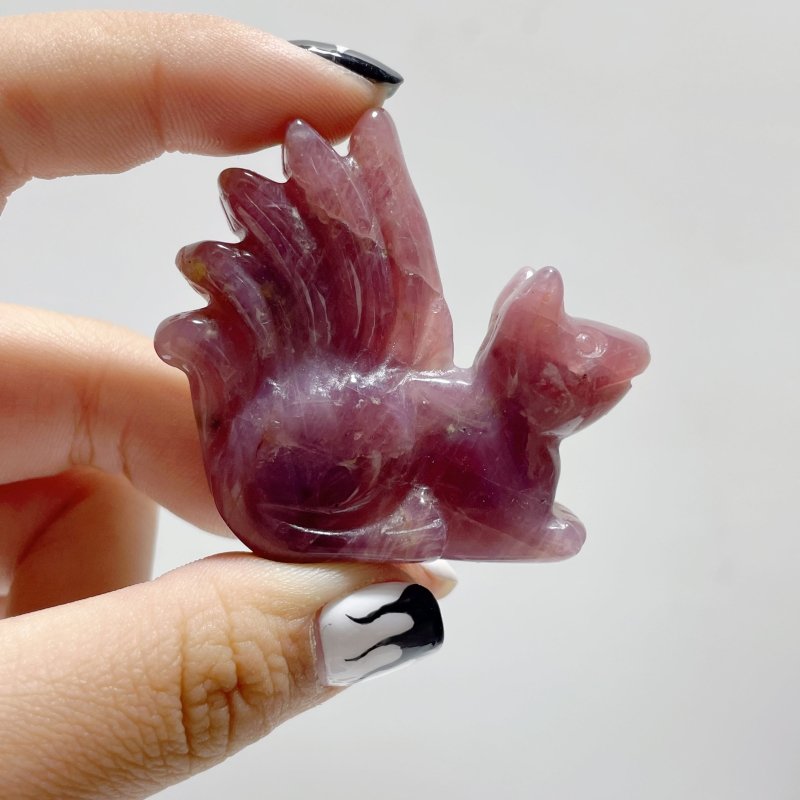 15 Pieces Purple Rose Quartz Nine - Tailed Fox Carving - Wholesale Crystals