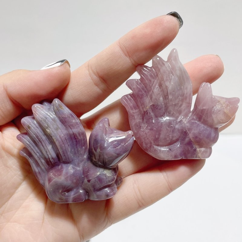 15 Pieces Purple Rose Quartz Nine - Tailed Fox Carving - Wholesale Crystals