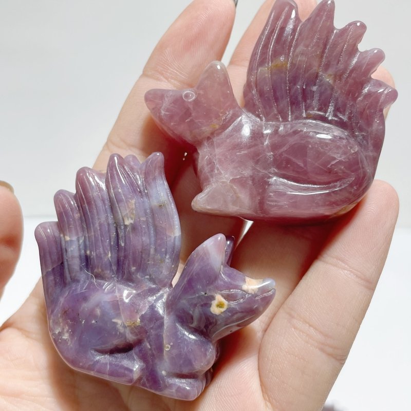 15 Pieces Purple Rose Quartz Nine - Tailed Fox Carving - Wholesale Crystals