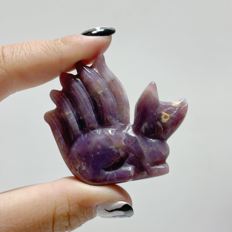 15 Pieces Purple Rose Quartz Nine - Tailed Fox Carving - Wholesale Crystals