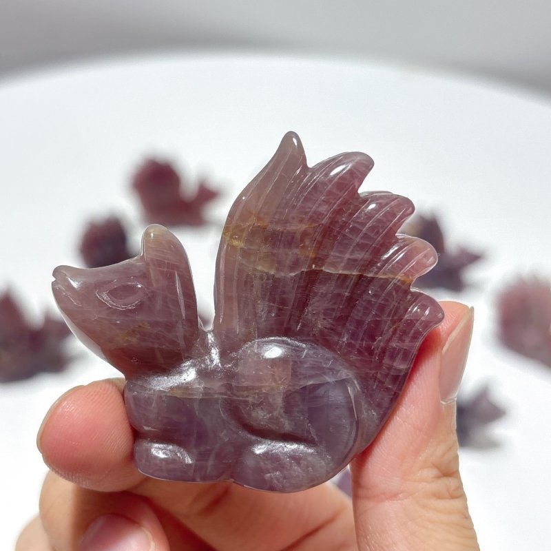 15 Pieces Purple Rose Quartz Nine - Tailed Fox Carving - Wholesale Crystals