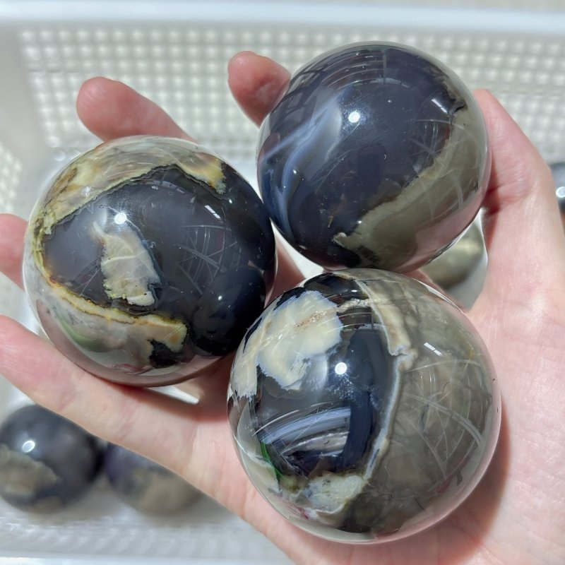 15 Pieces Volcano Agate Spheres (UV Reactive) - Wholesale Crystals