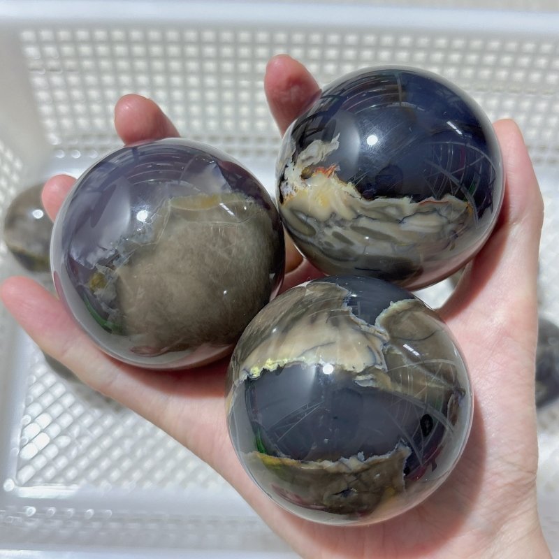 15 Pieces Volcano Agate Spheres (UV Reactive) - Wholesale Crystals