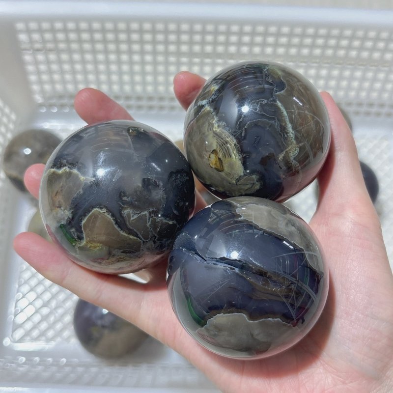 15 Pieces Volcano Agate Spheres (UV Reactive) - Wholesale Crystals