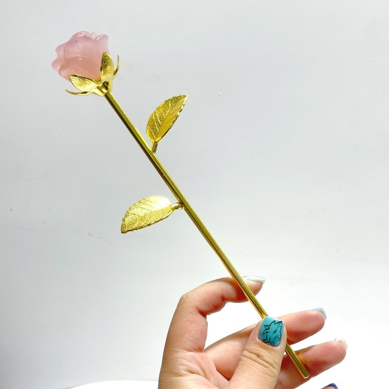 16 Pieces Deep Pink Rose Quartz Rose Flower Carving - Wholesale Crystals