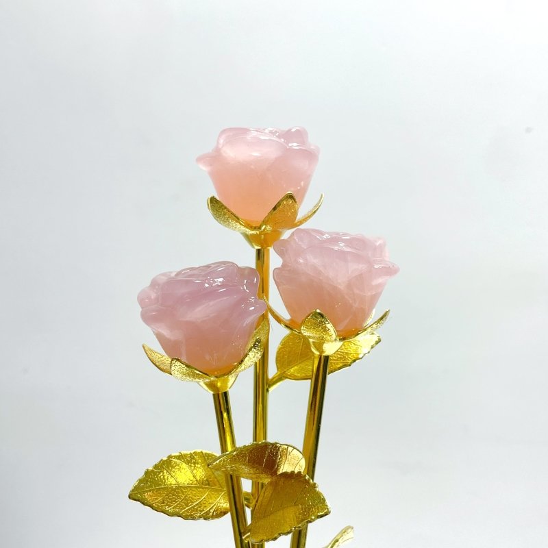 16 Pieces Deep Pink Rose Quartz Rose Flower Carving - Wholesale Crystals