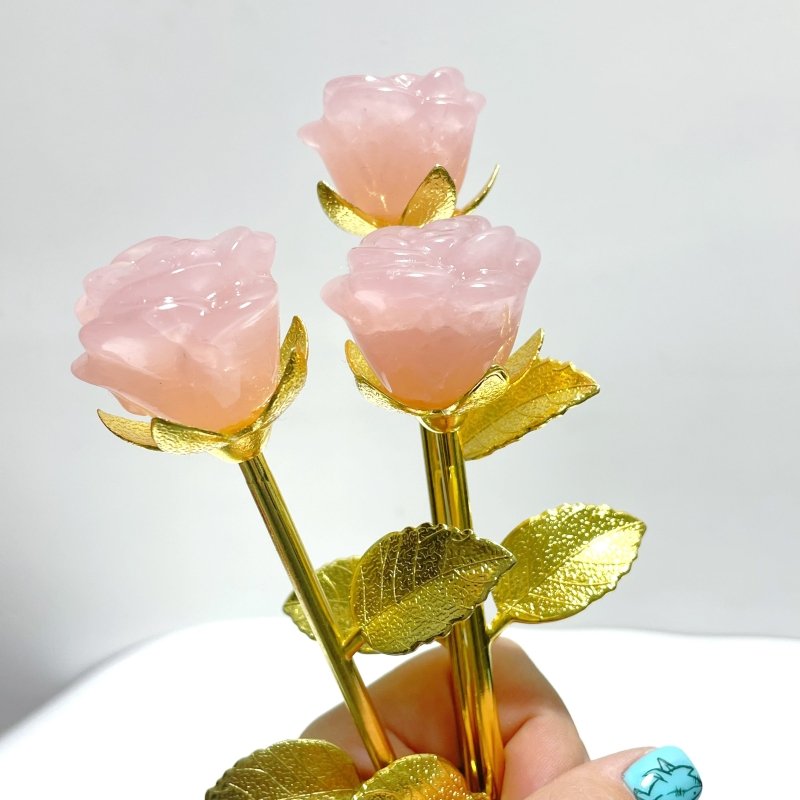 16 Pieces Deep Pink Rose Quartz Rose Flower Carving - Wholesale Crystals