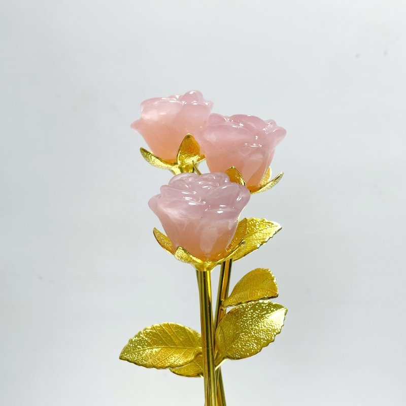 16 Pieces Deep Pink Rose Quartz Rose Flower Carving - Wholesale Crystals